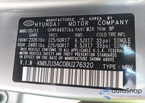 2011 Hyundai Tucson Gls from USA, damaged, VIN KM8JU3AC0BU276320